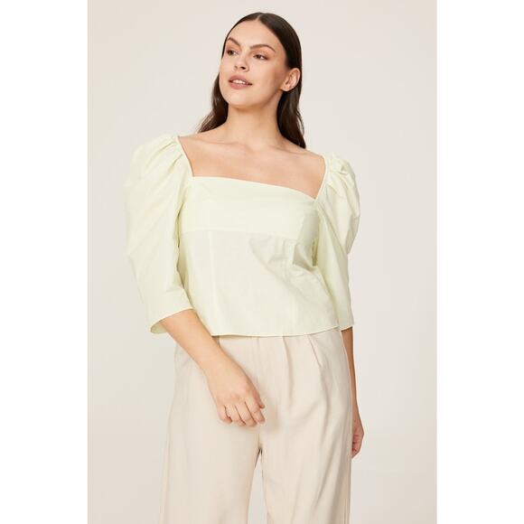 VINCE Green Cotton Square Neckline Three-Quarter Sleeves Draped Top Size 12 - Picture 3 of 13